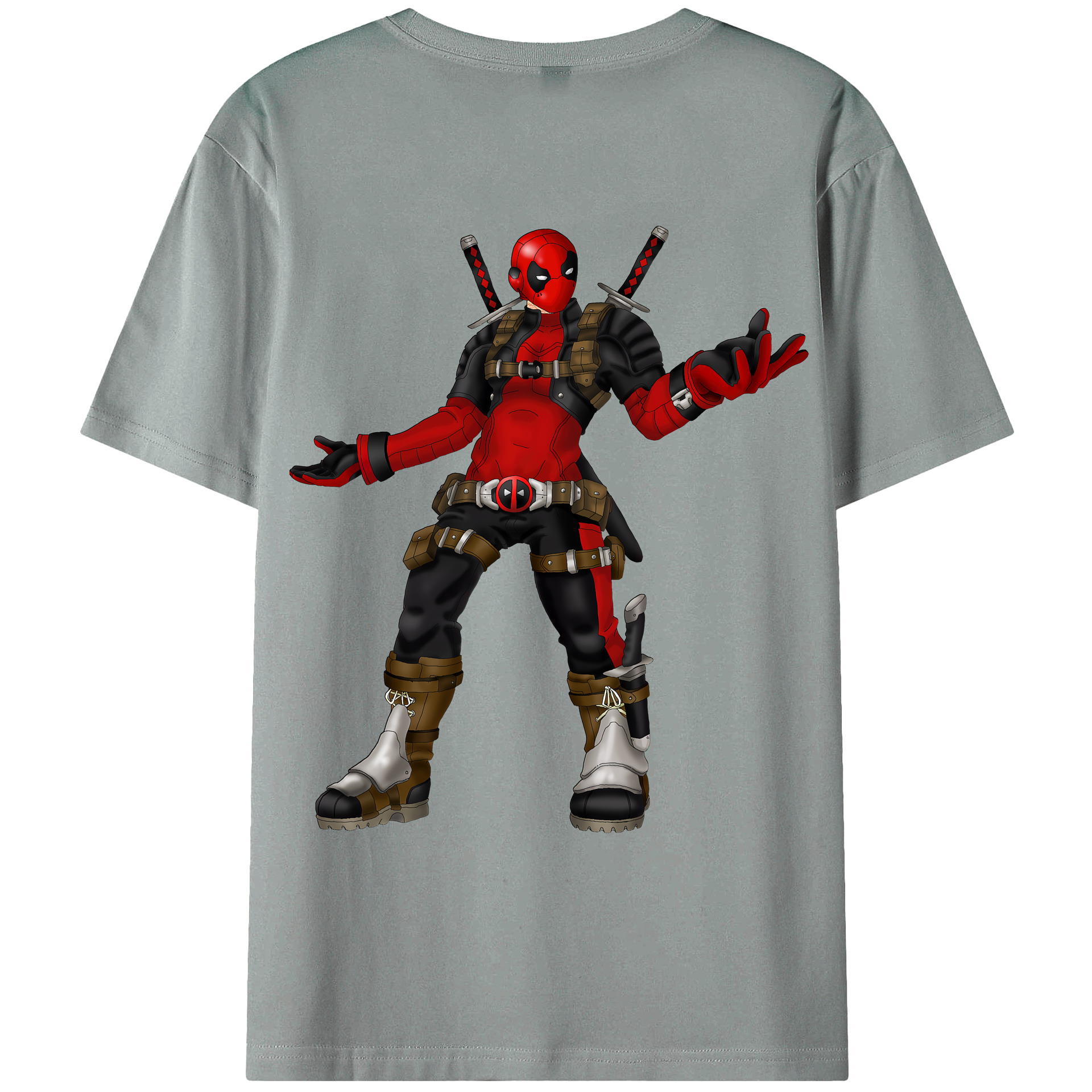 （画像用） Deadpool デッドプール 綿100％ メンズ半袖Tシャツ（バックプリント） 通気性